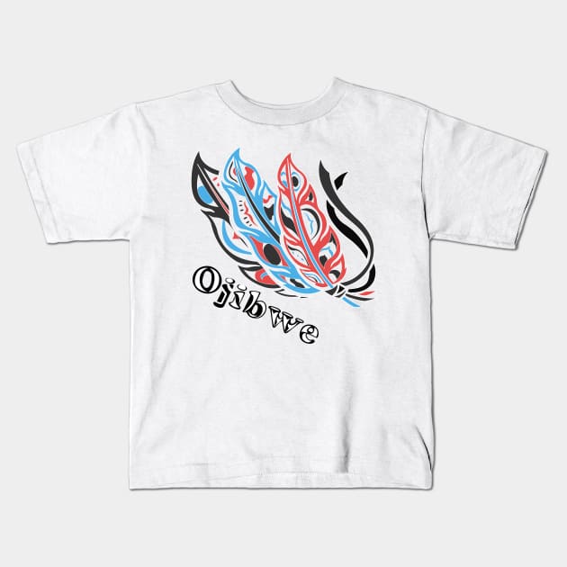 Triple Ojibwe Feathers Kids T-Shirt by KendraHowland.Art.Scroll